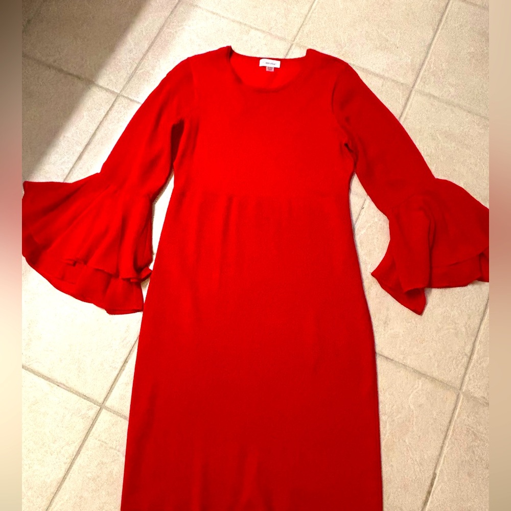 Calvin Klein Red Knit Bell Sleeve Dress